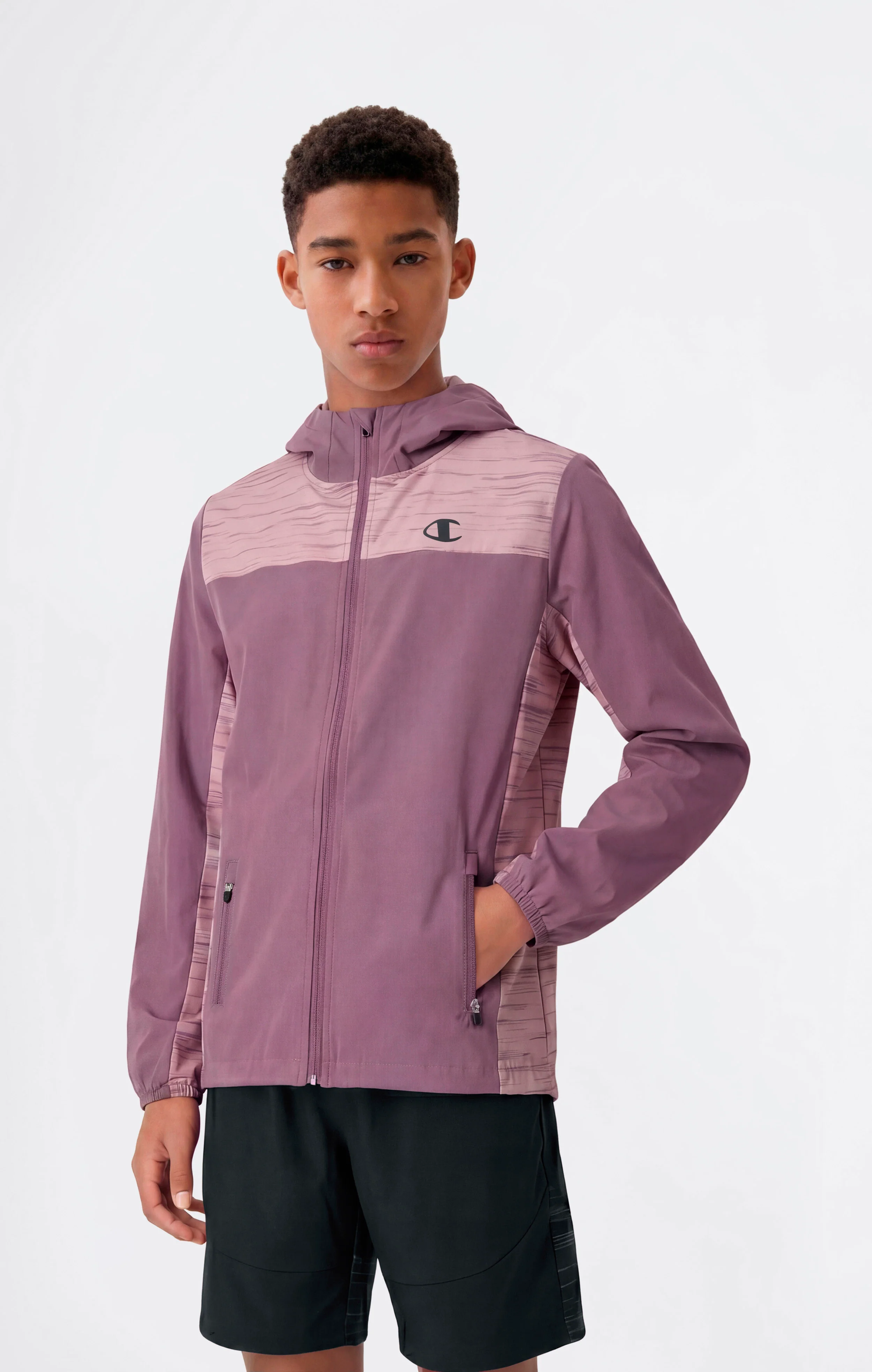 Boys’ Hooded Full Zip Jacket In Stretch Nylon
