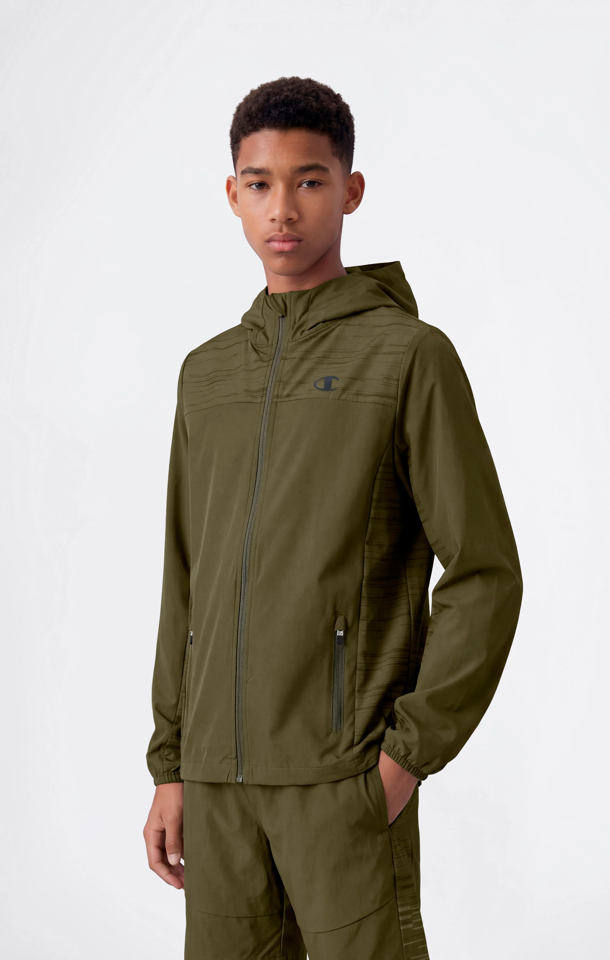 Boys’ Hooded Full Zip Jacket In Stretch Nylon