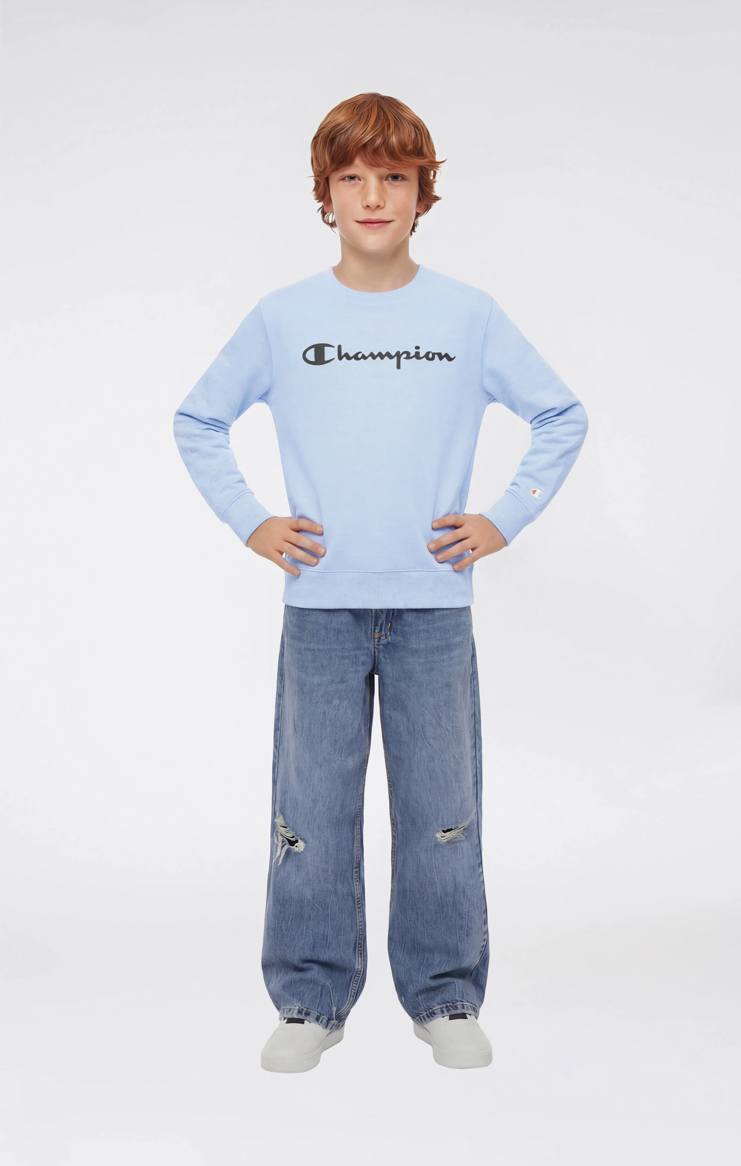 Boys’ Lightweight Crewneck Sweatshirt with Maxi Printed Logo - Image 2
