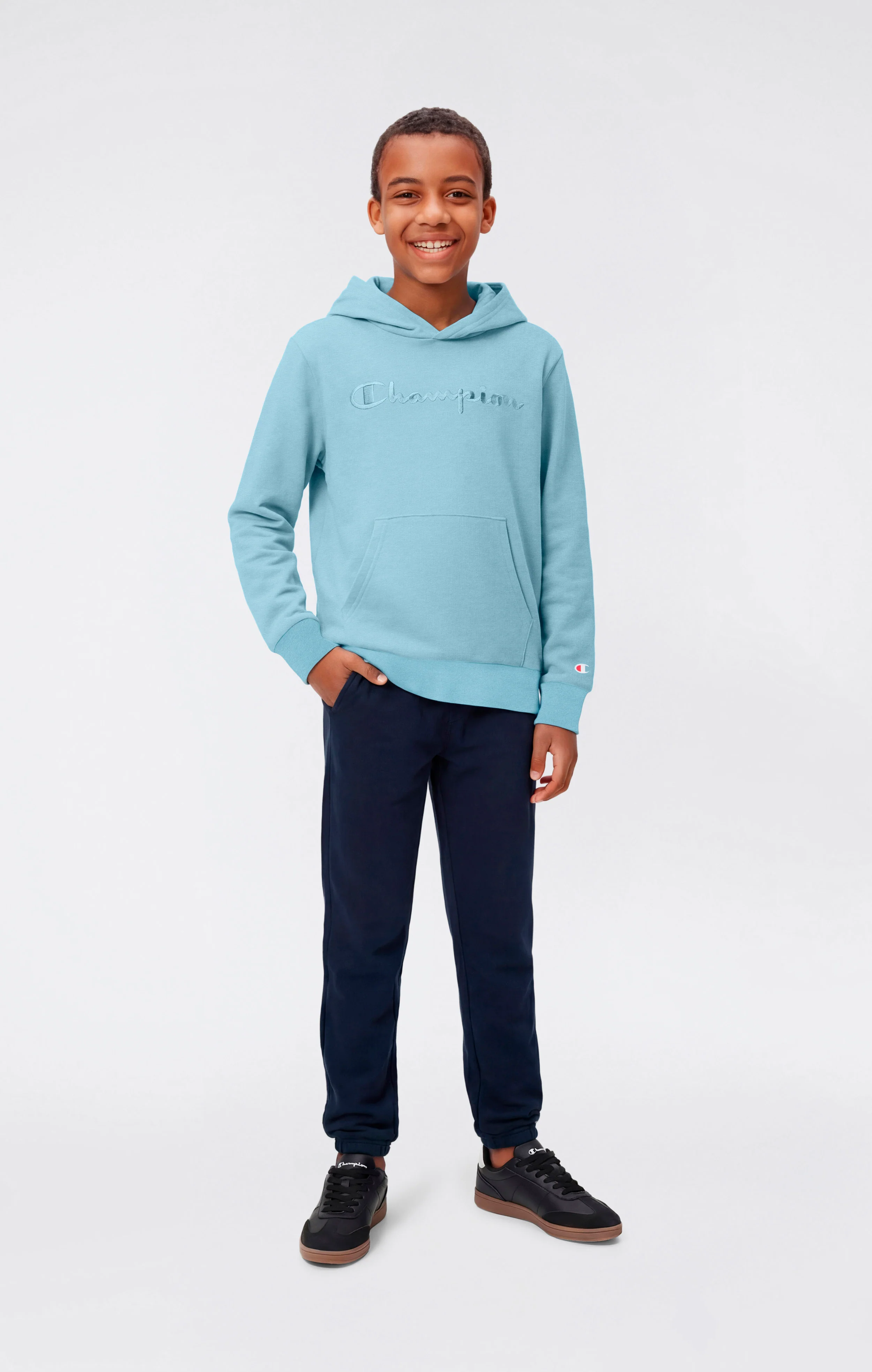 Boys’ Lightweight Hooded Sweatshirt with Tonal Embroidered Maxi Logo Icons - Image 2
