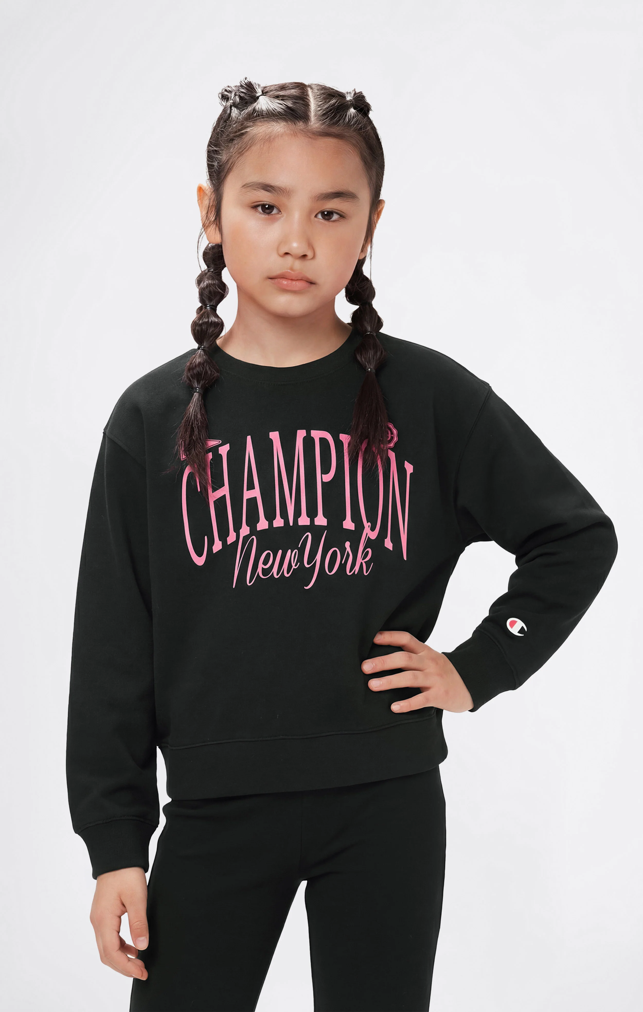 Girls’ Crewneck Sweatshirt and Pants Tracksuit with Graphic - Image 2