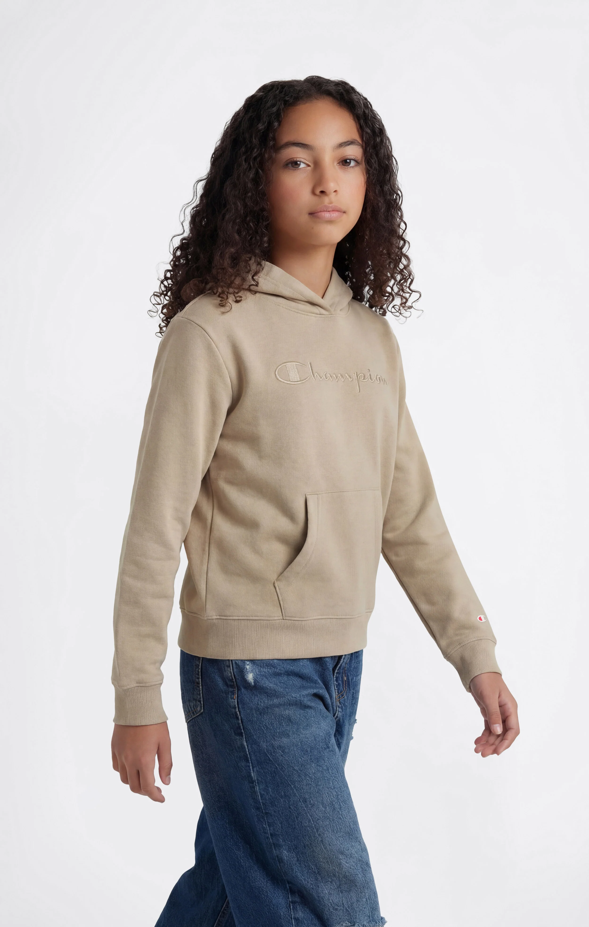 Girls’ Lightweight Hooded Sweatshirt with Tonal Embroidered Maxi Logo Icons