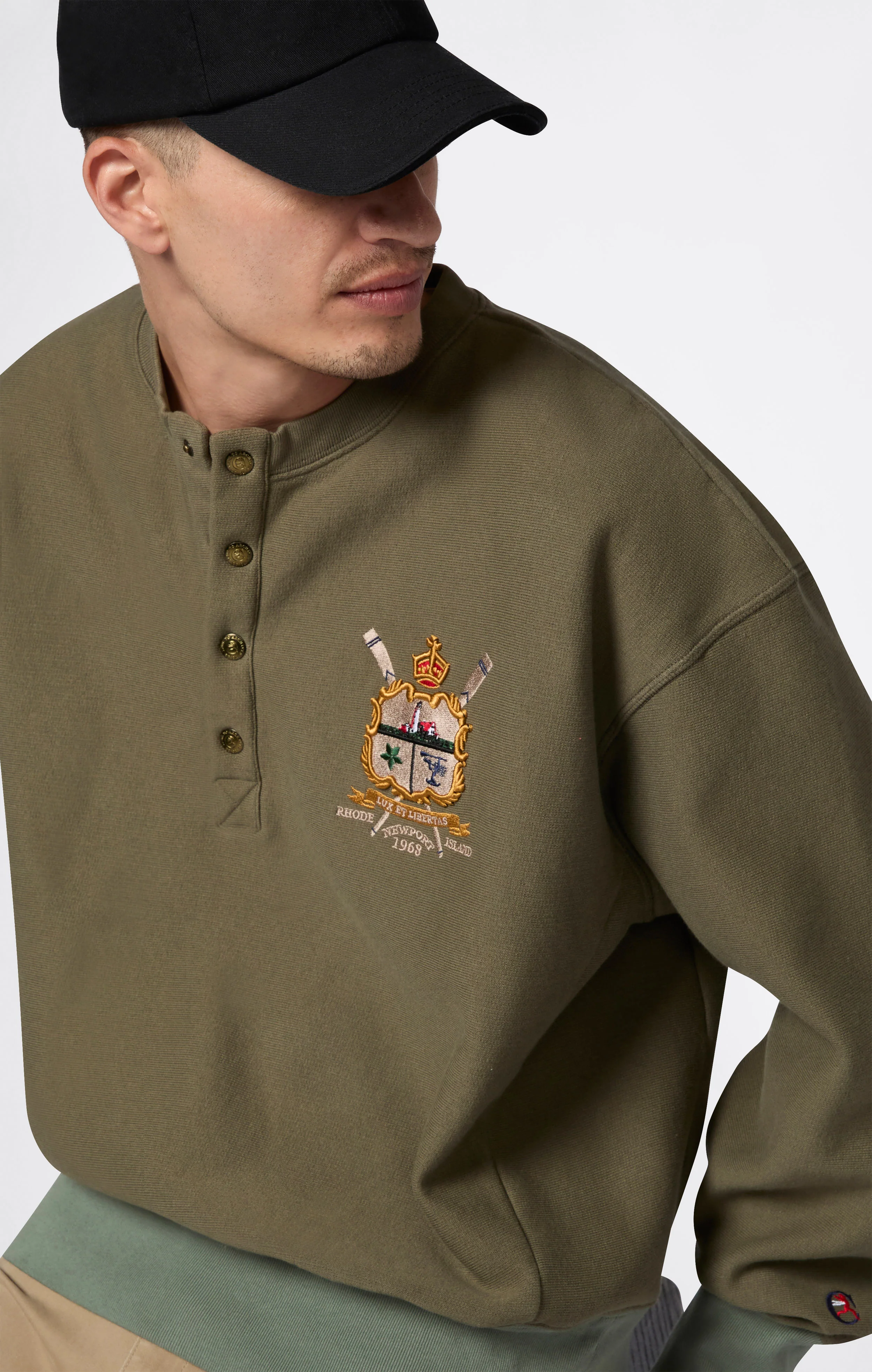 Men’s Fleece Button Sweatshirt Reverse Weave Index & Archives Lighthouse - Image 4