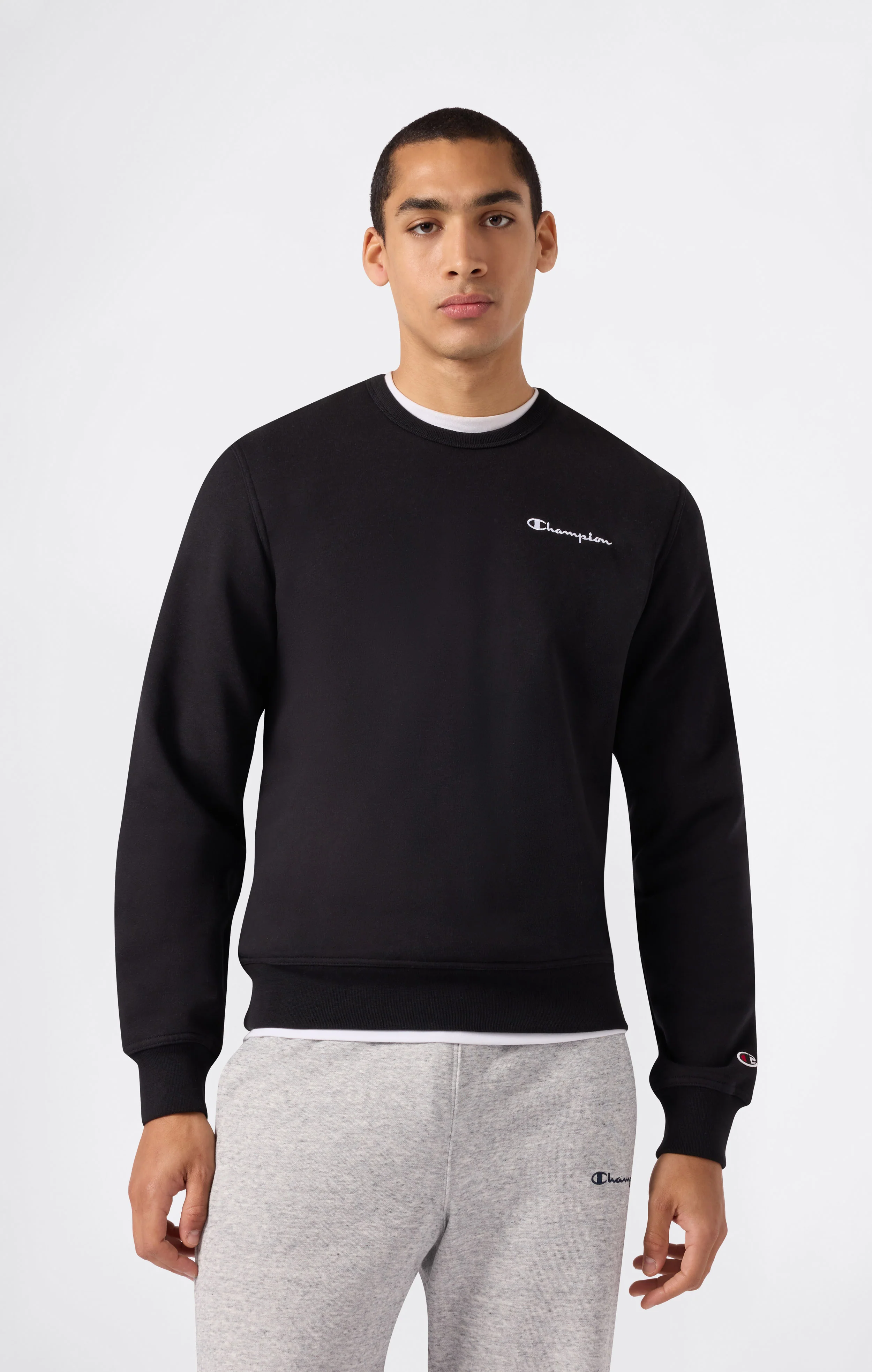 Men’s Fleece Crewneck Sweatshirt with Small Embroidered Logo Icons