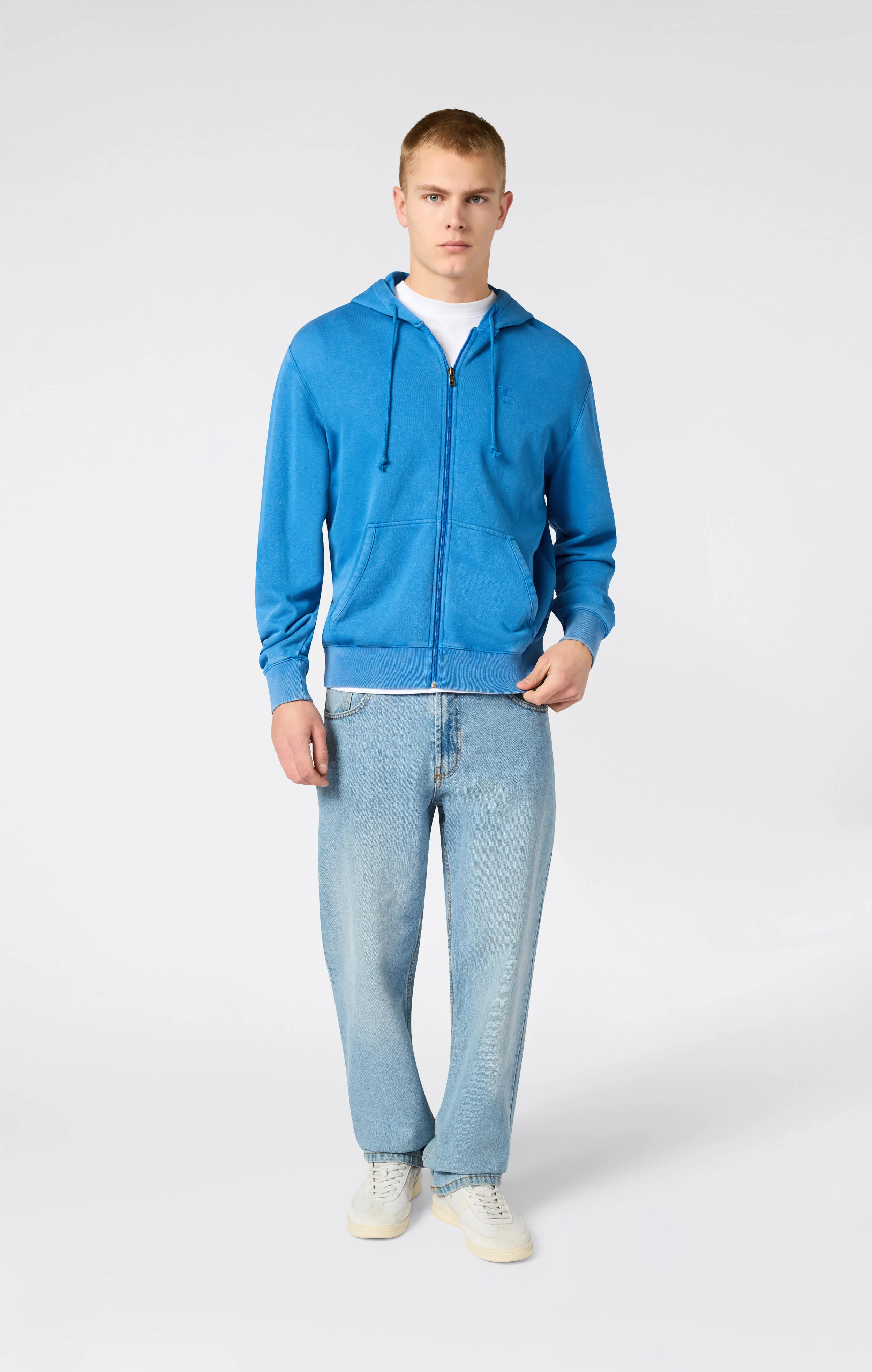 Men’s Full Zip Hooded Sweatshirt with Embroidered Logo and Washed Effect Icons - Image 2