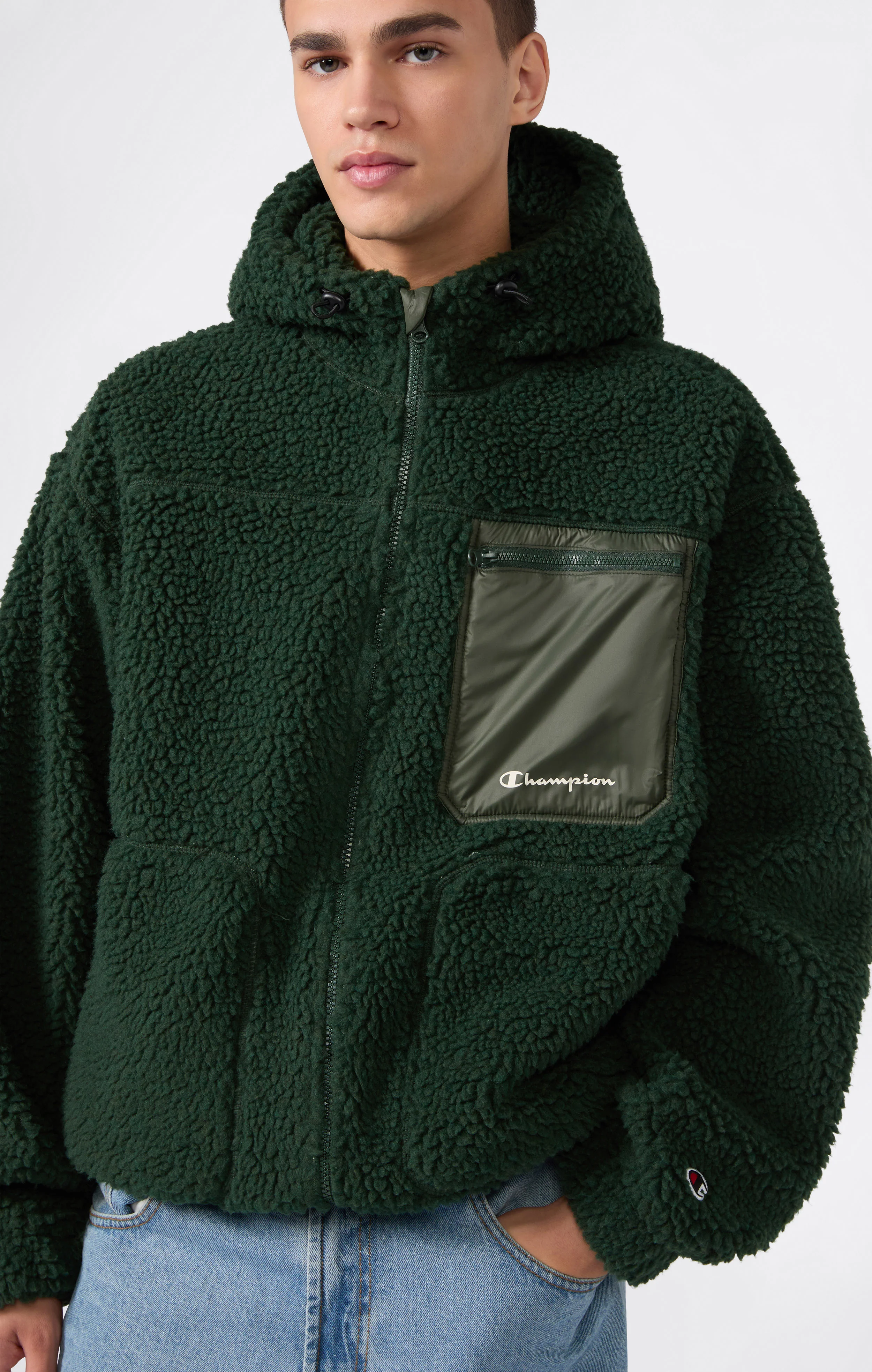 Men’s Full Zip Polar Teddy Hooded Jacket - Image 3