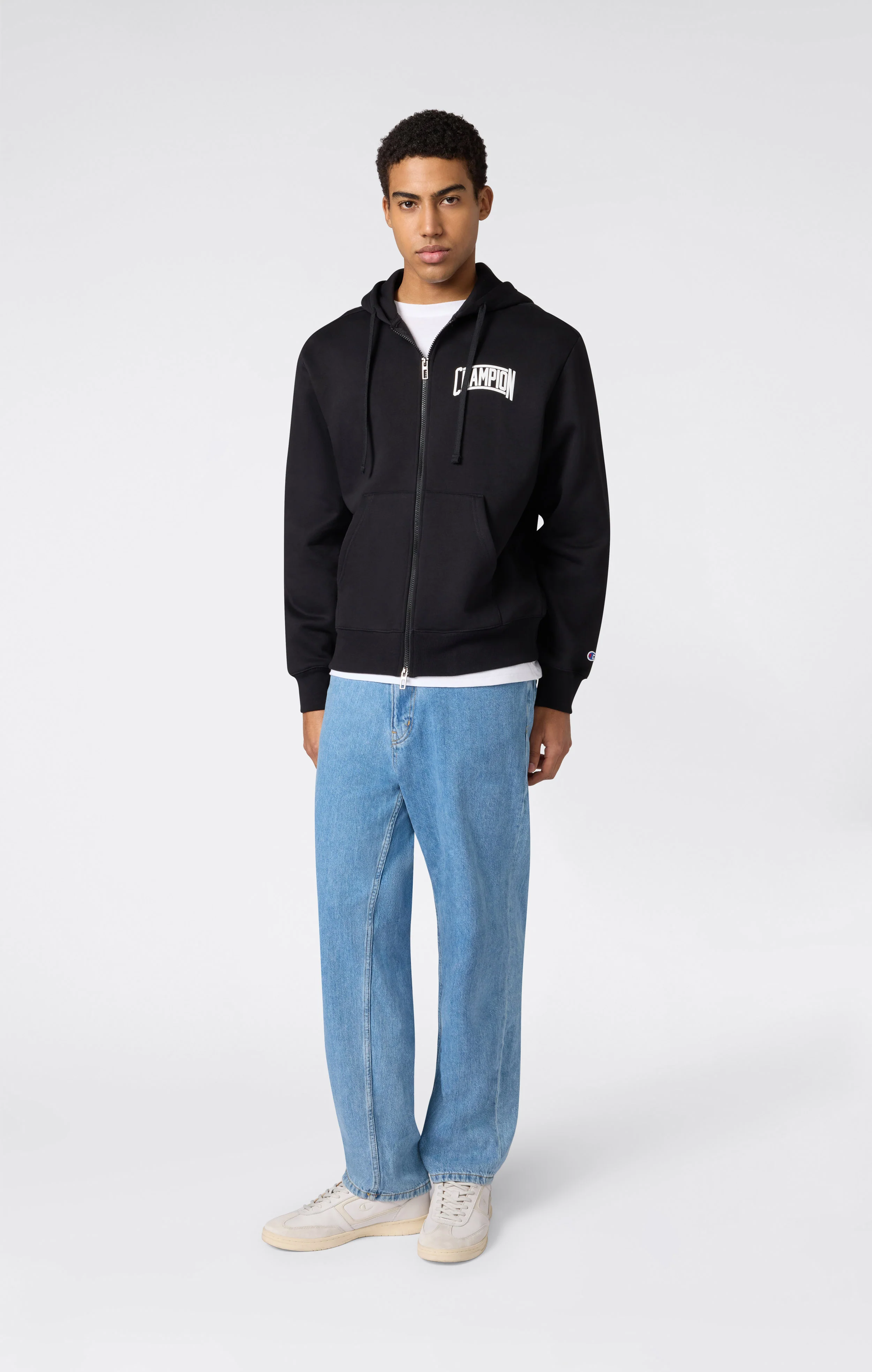Men’s Hooded Full Zip Sweatshirt With Brushed Interior And Puff Print Logo - Image 2