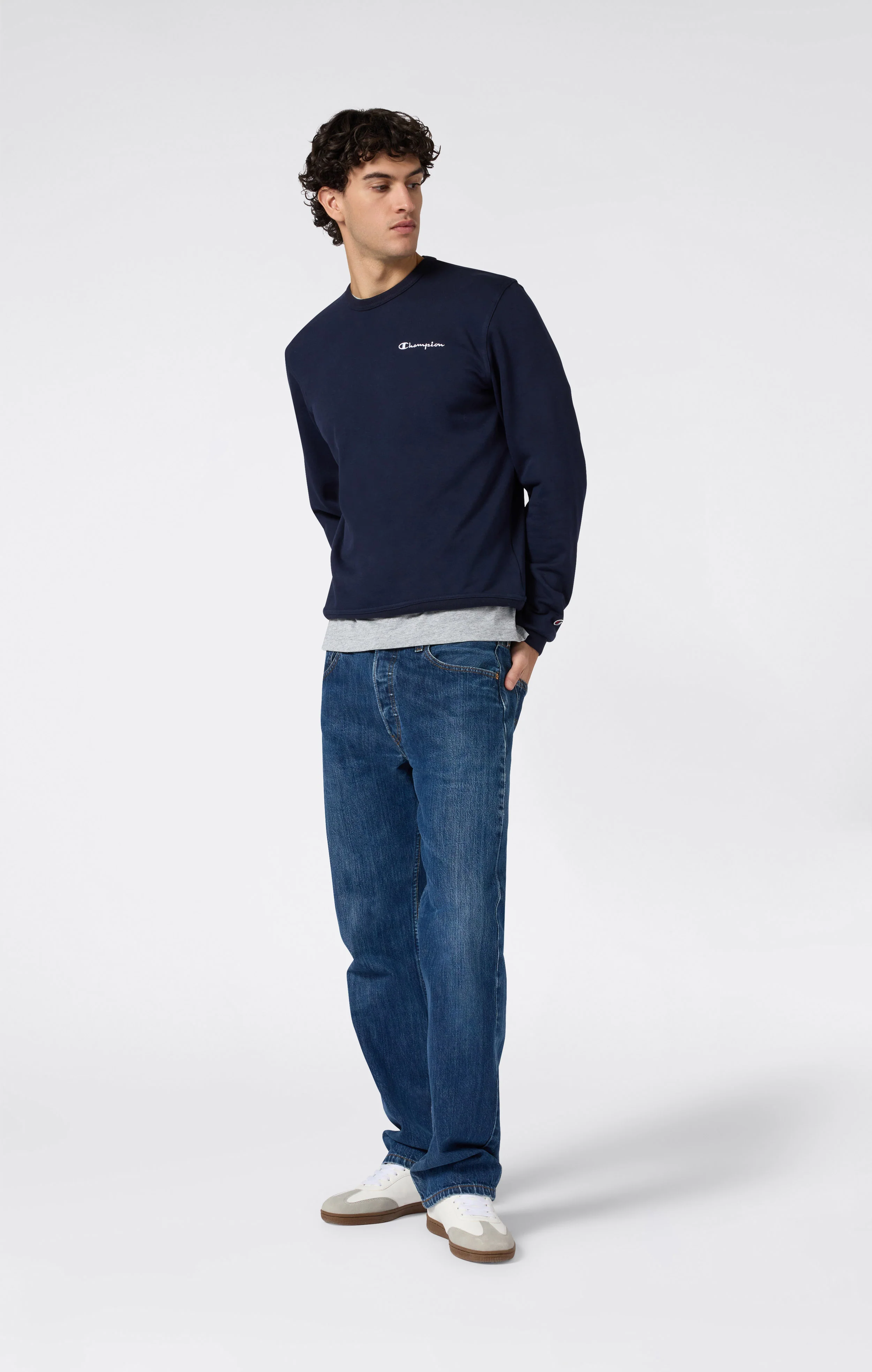Men’s Lightweight Crewneck Sweatshirt with Embroidered Logo Icons - Image 2