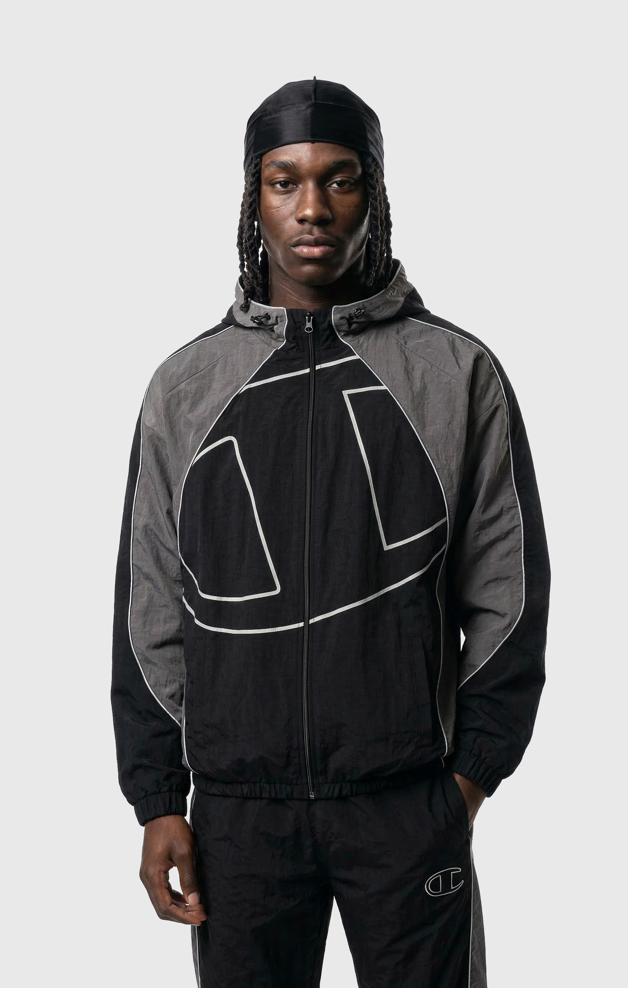 Men’s Woven Nylon Full-Zip Hooded Track Top Loose Fit