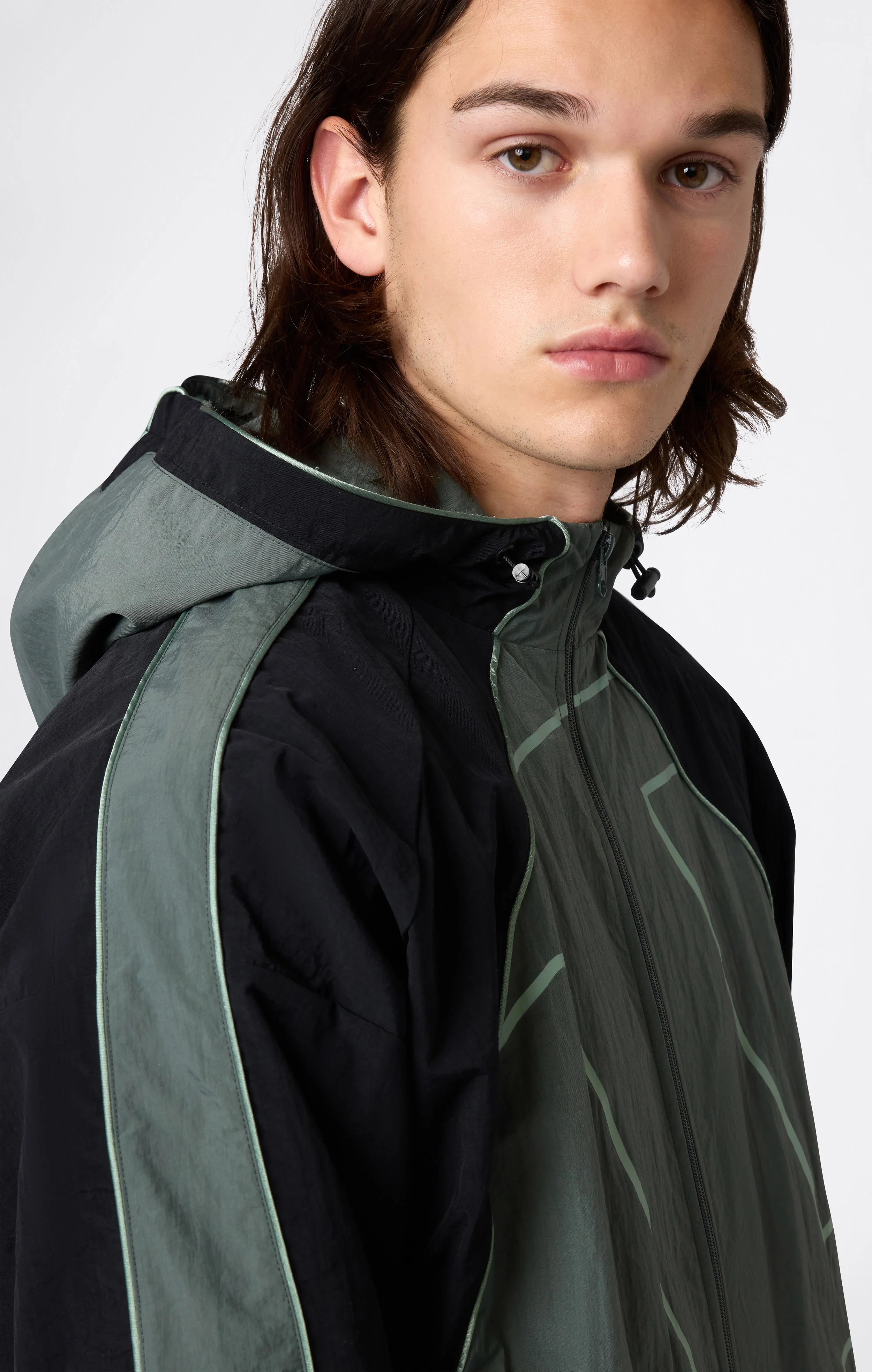 Men’s Woven Nylon Full-Zip Hooded Track Top Loose Fit - Image 2