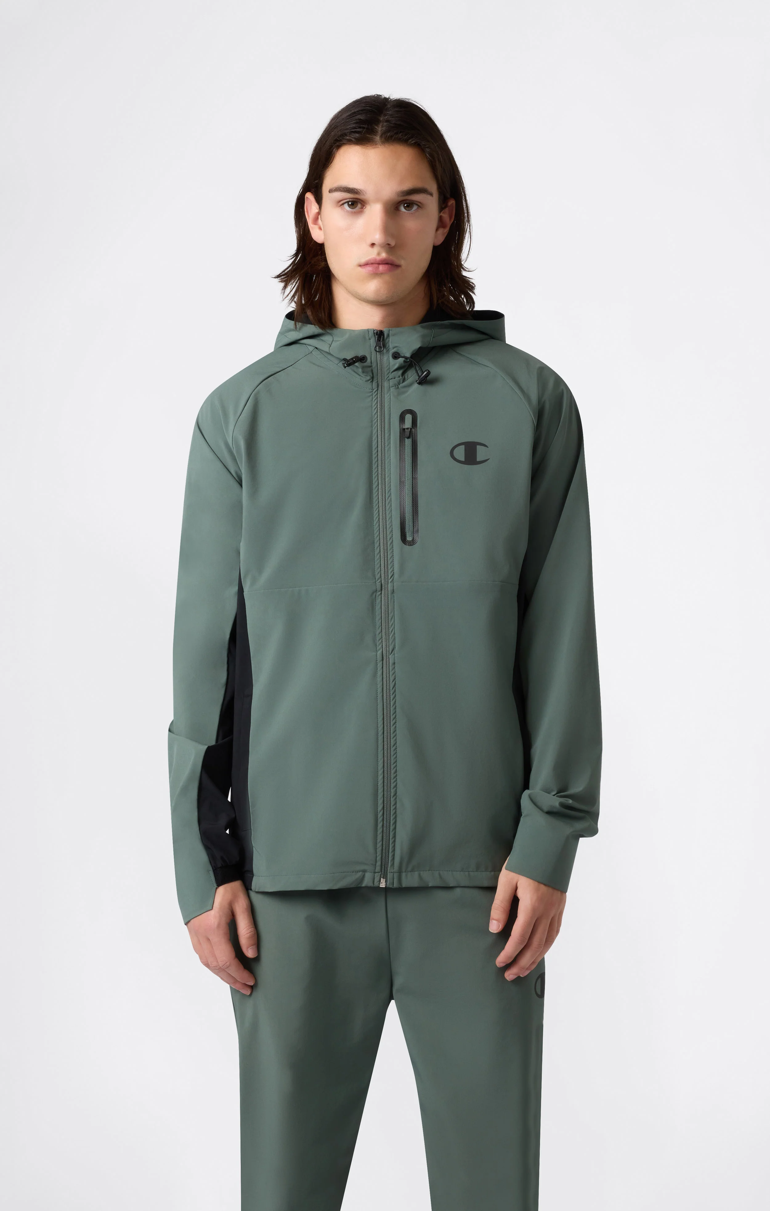 Men’s Stretch Woven Nylon Hooded Track Top Slim Fit