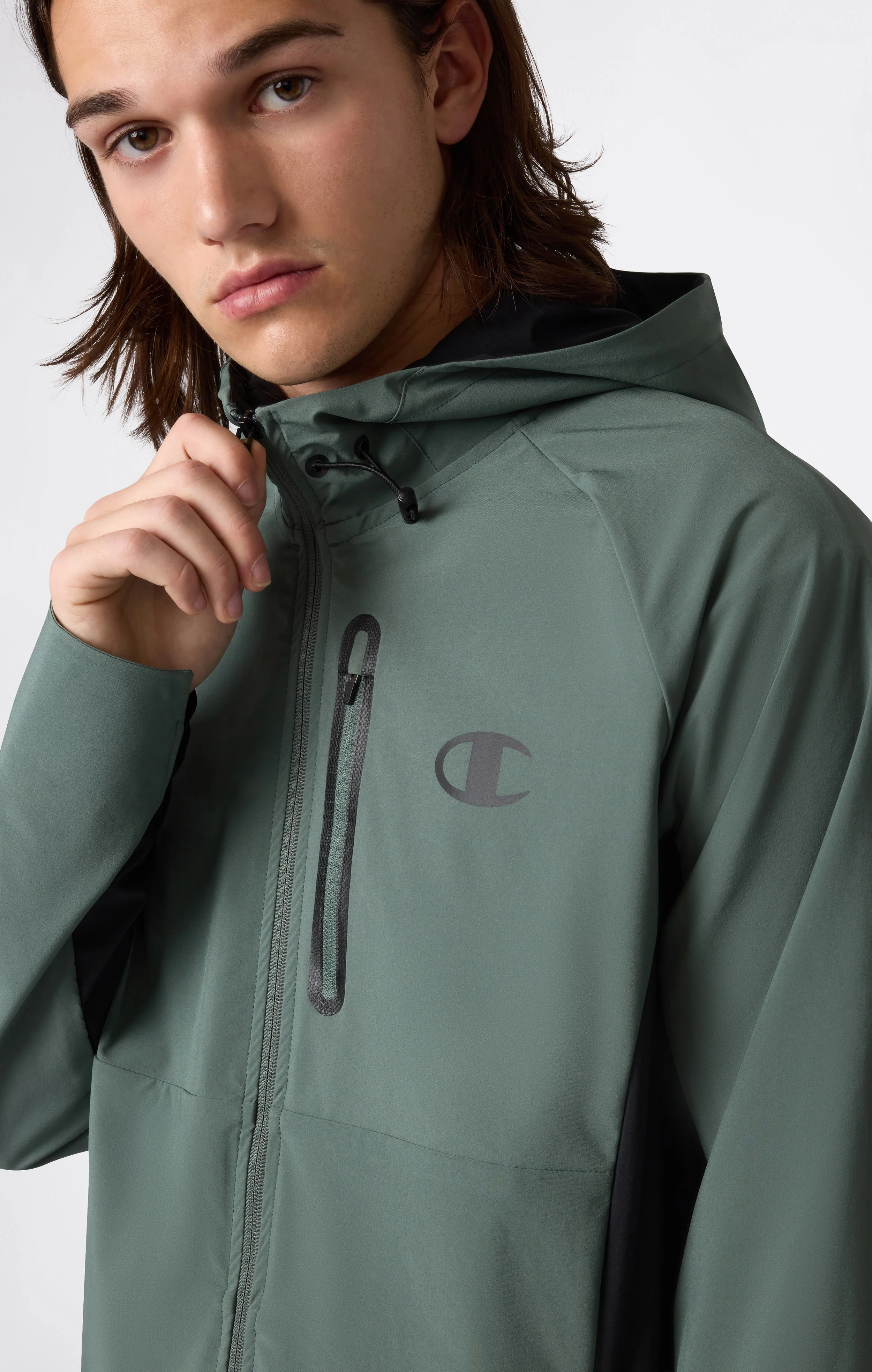 Men’s Stretch Woven Nylon Hooded Track Top Slim Fit - Image 2