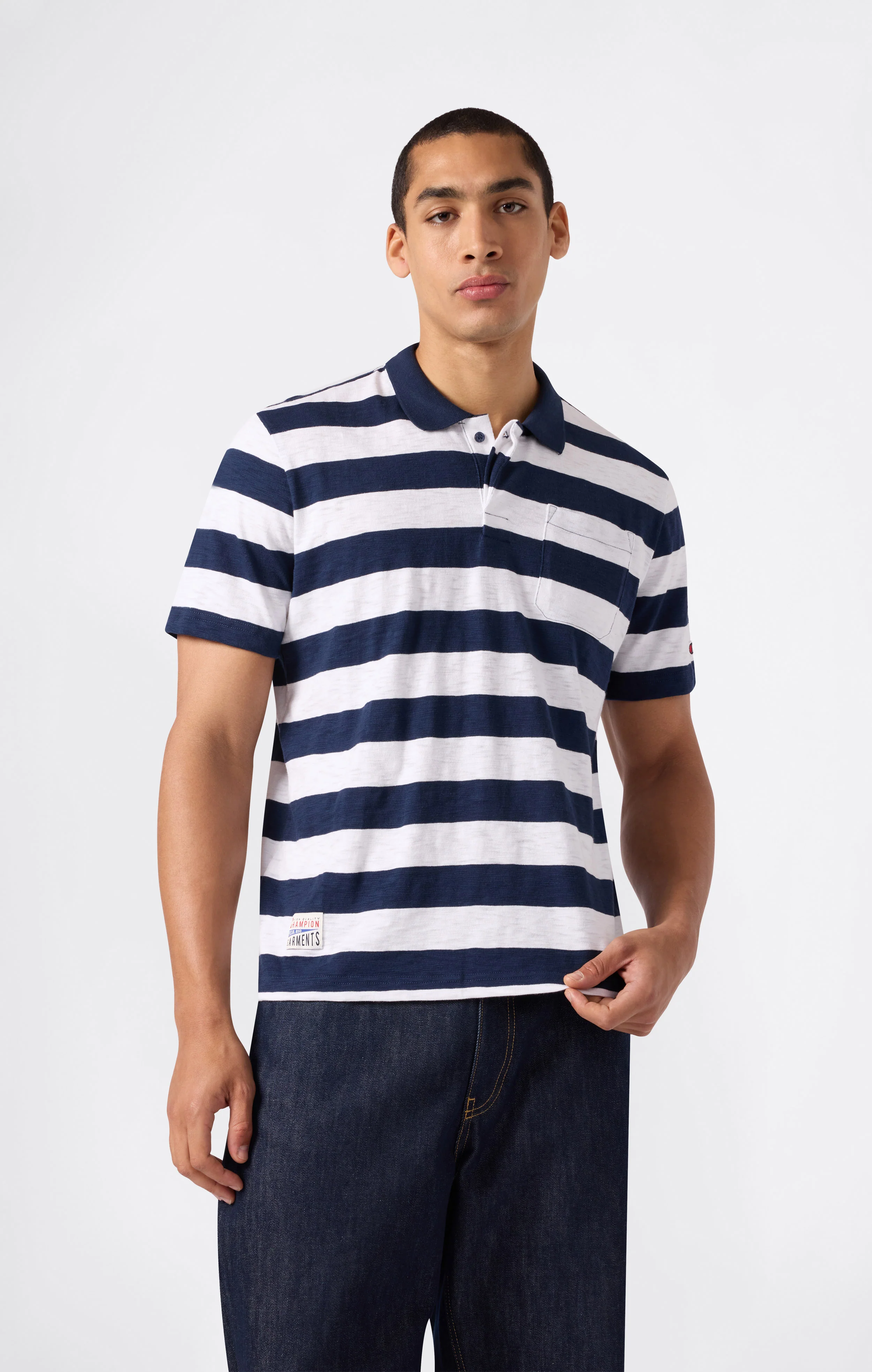 Men’s Striped Polo with Chest Pocket