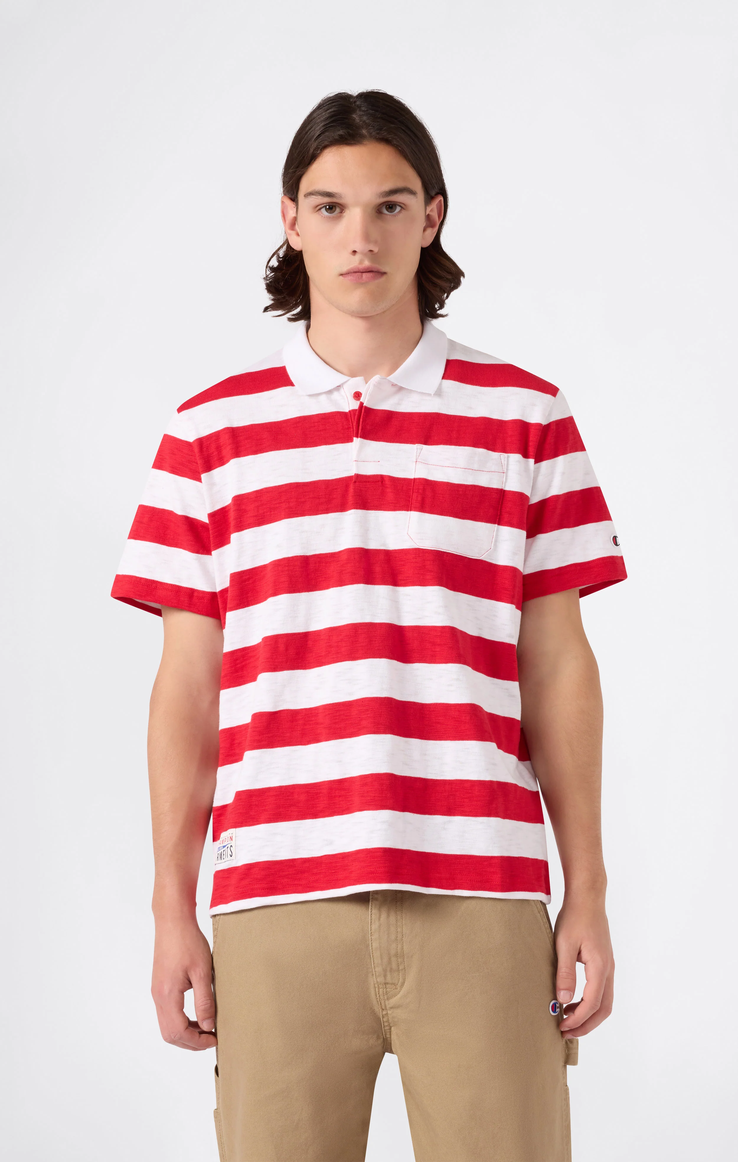 Men’s Striped Polo with Chest Pocket