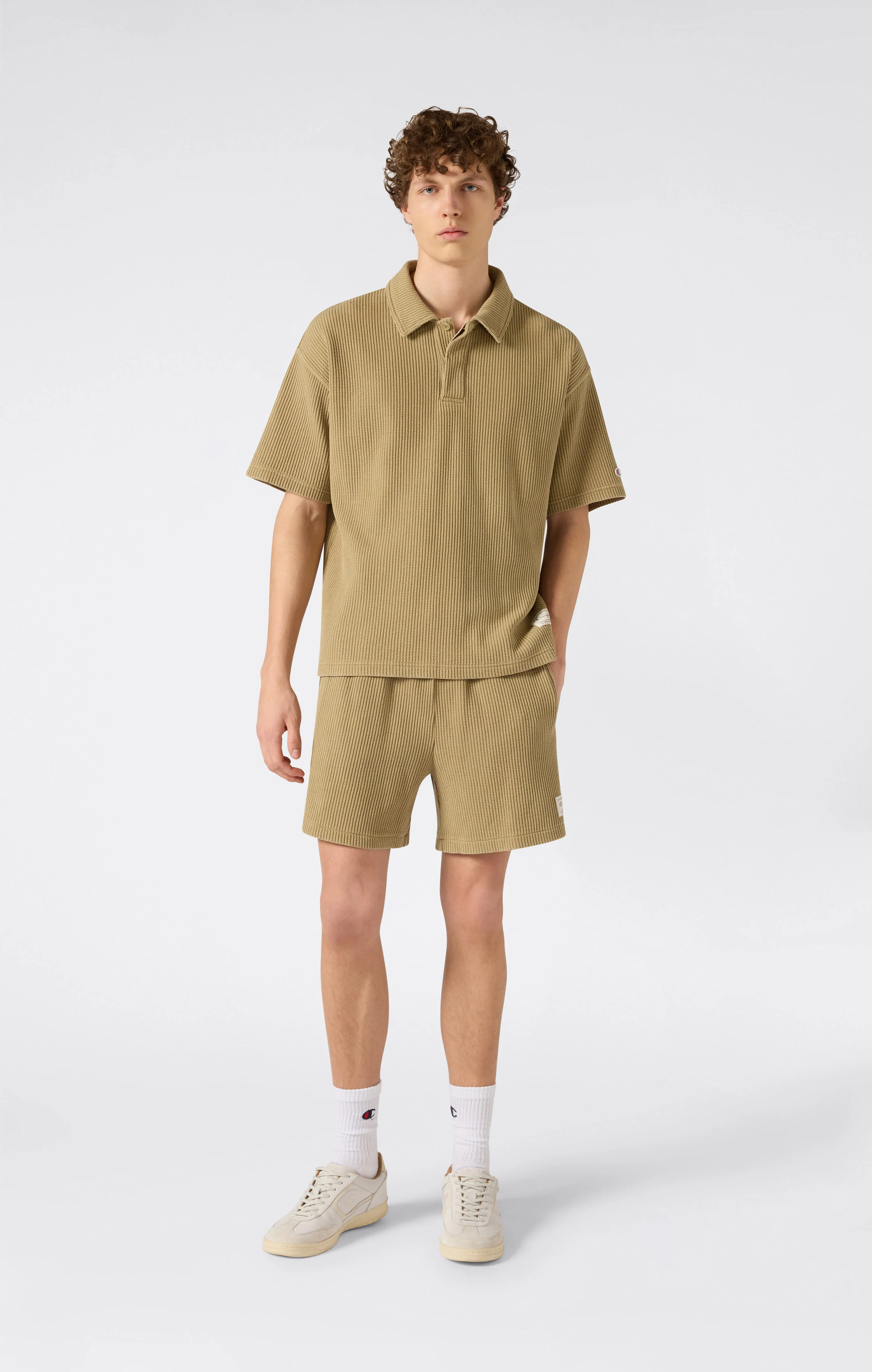 Men’s Washed Waffle Polo Shirt - Image 2