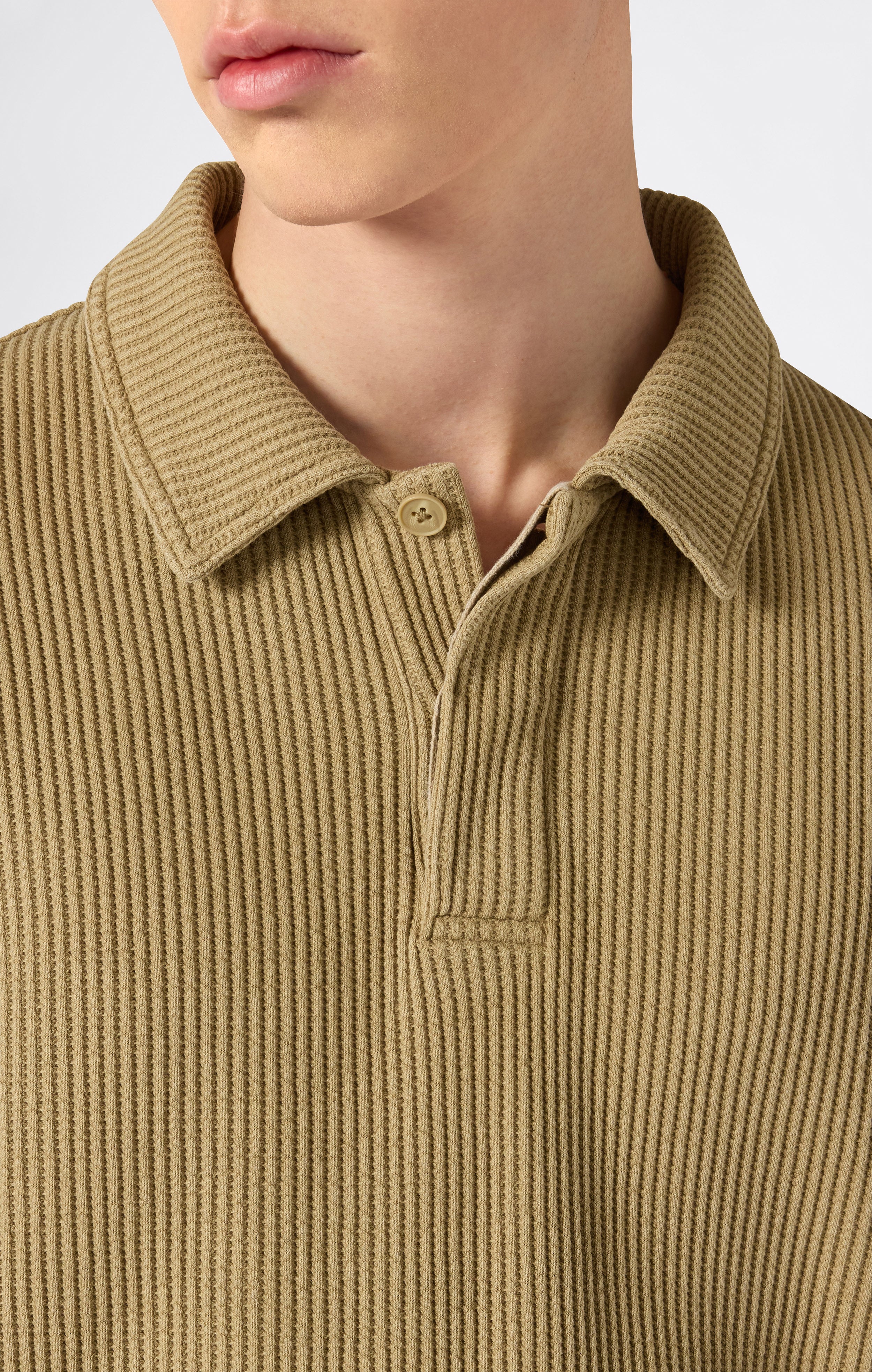 Men’s Washed Waffle Polo Shirt - Image 3