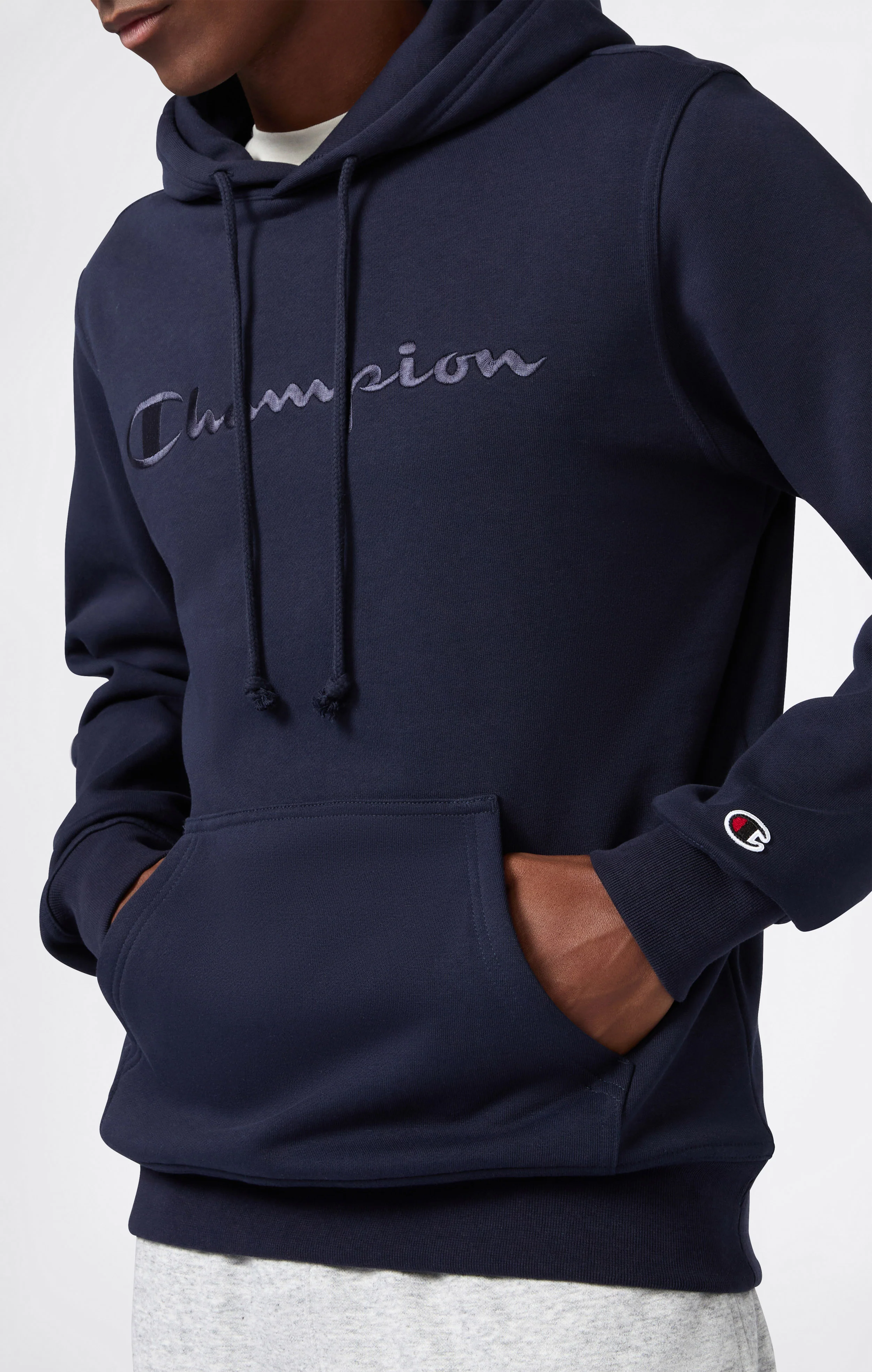 Men’s Fleece Hoodie with Big Embroidered Logo Icons - Image 3
