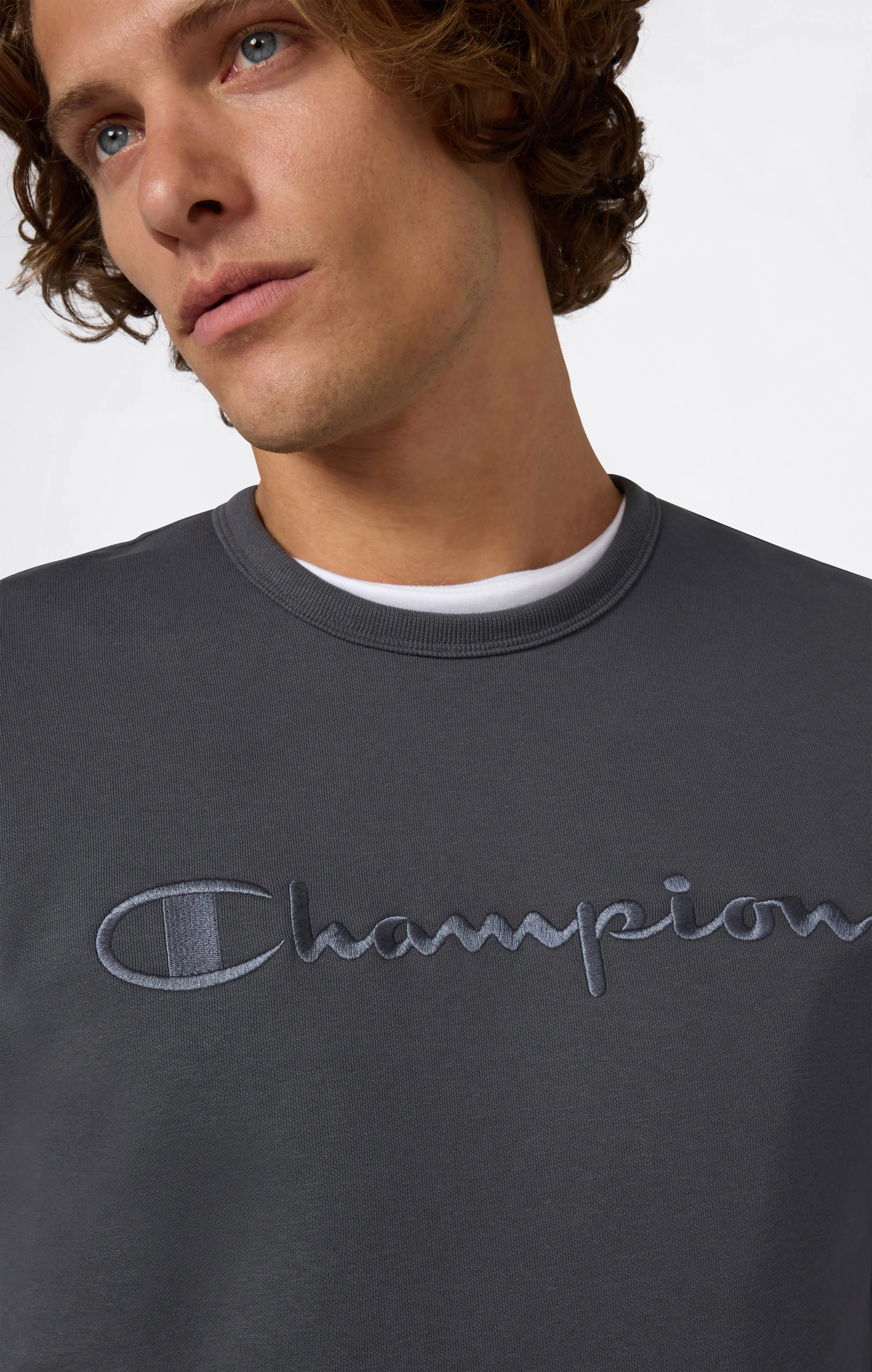 Men’s Fleece Crewneck Sweatshirt with Big Embroidered Logo Icons - Image 4