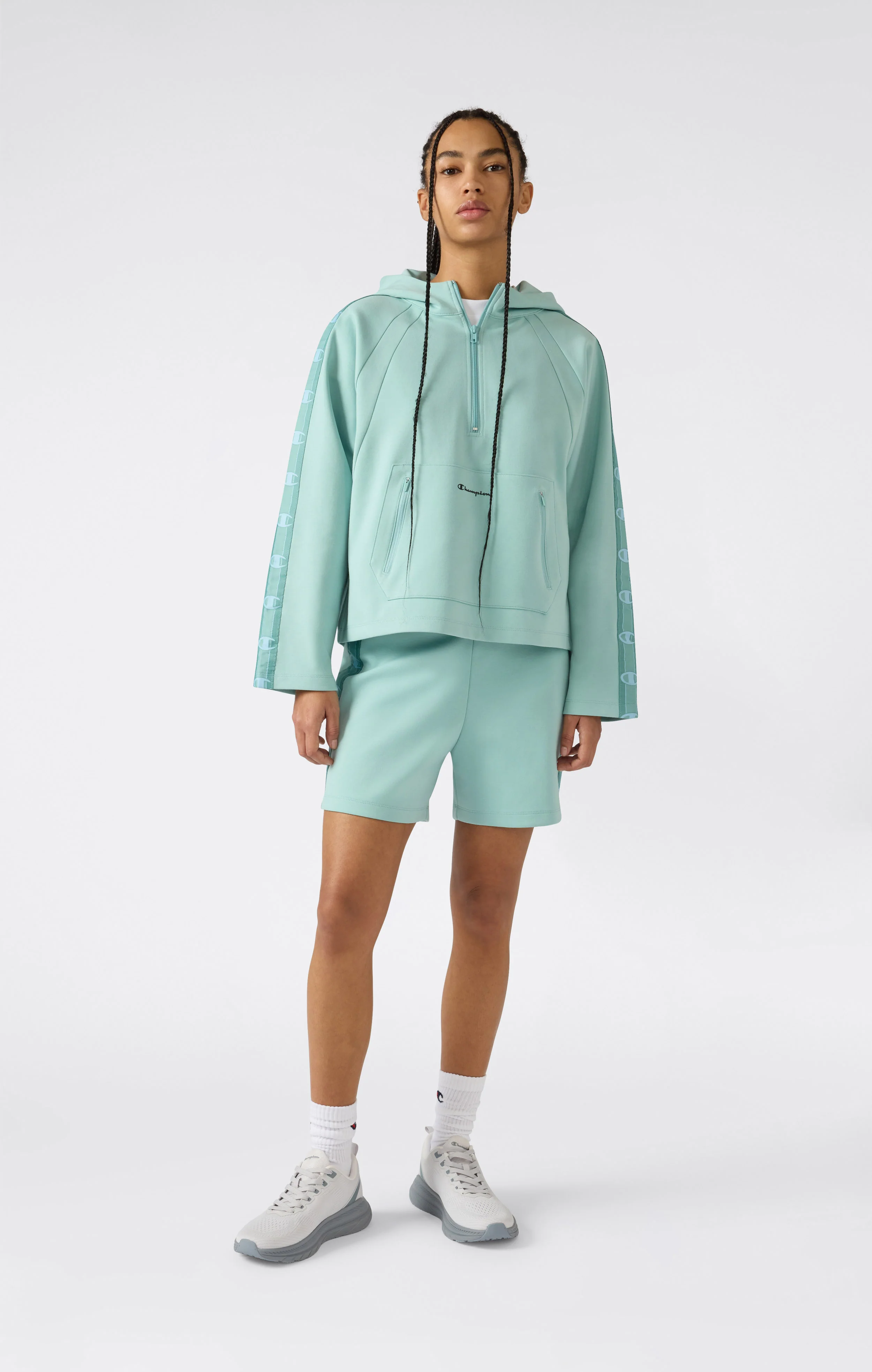 Women’s Interlock Hoodie with Half Zip and Tape Logo - Image 3