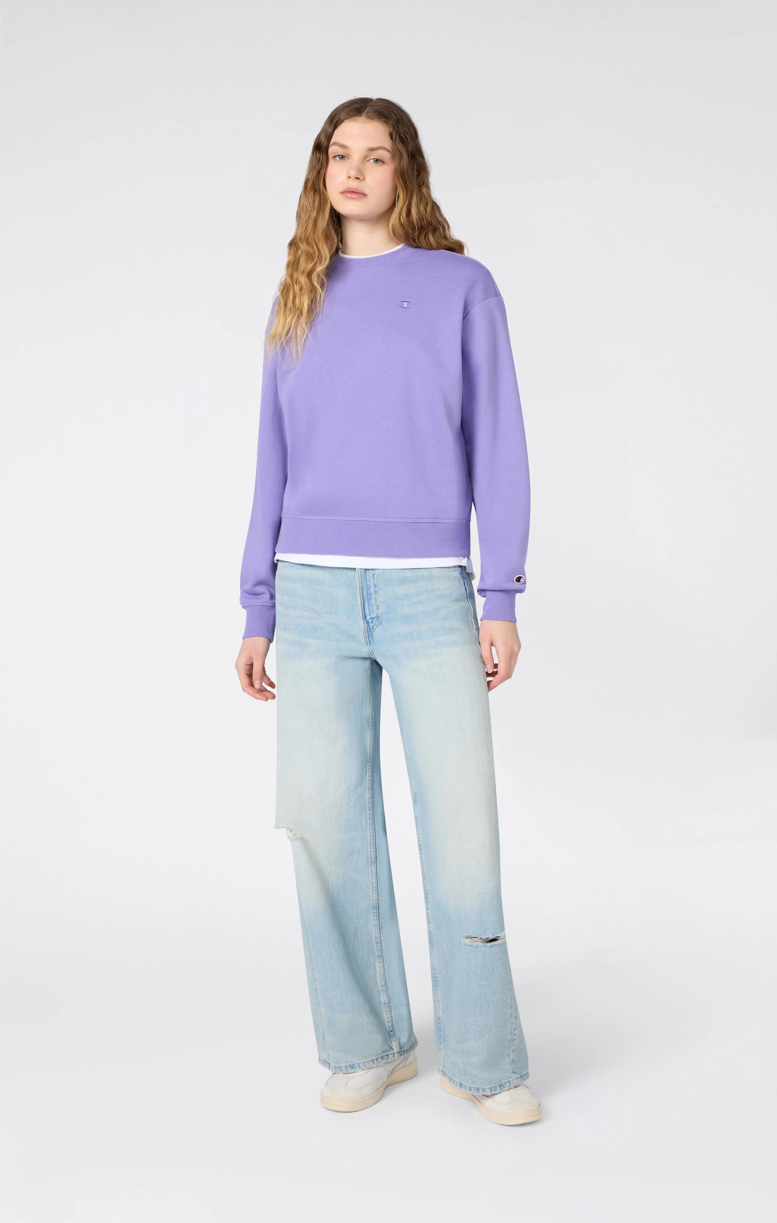 Women’s Lightweight Crewneck Sweatshirt with Tonal Embroidered “C” Logo Icons - Image 2