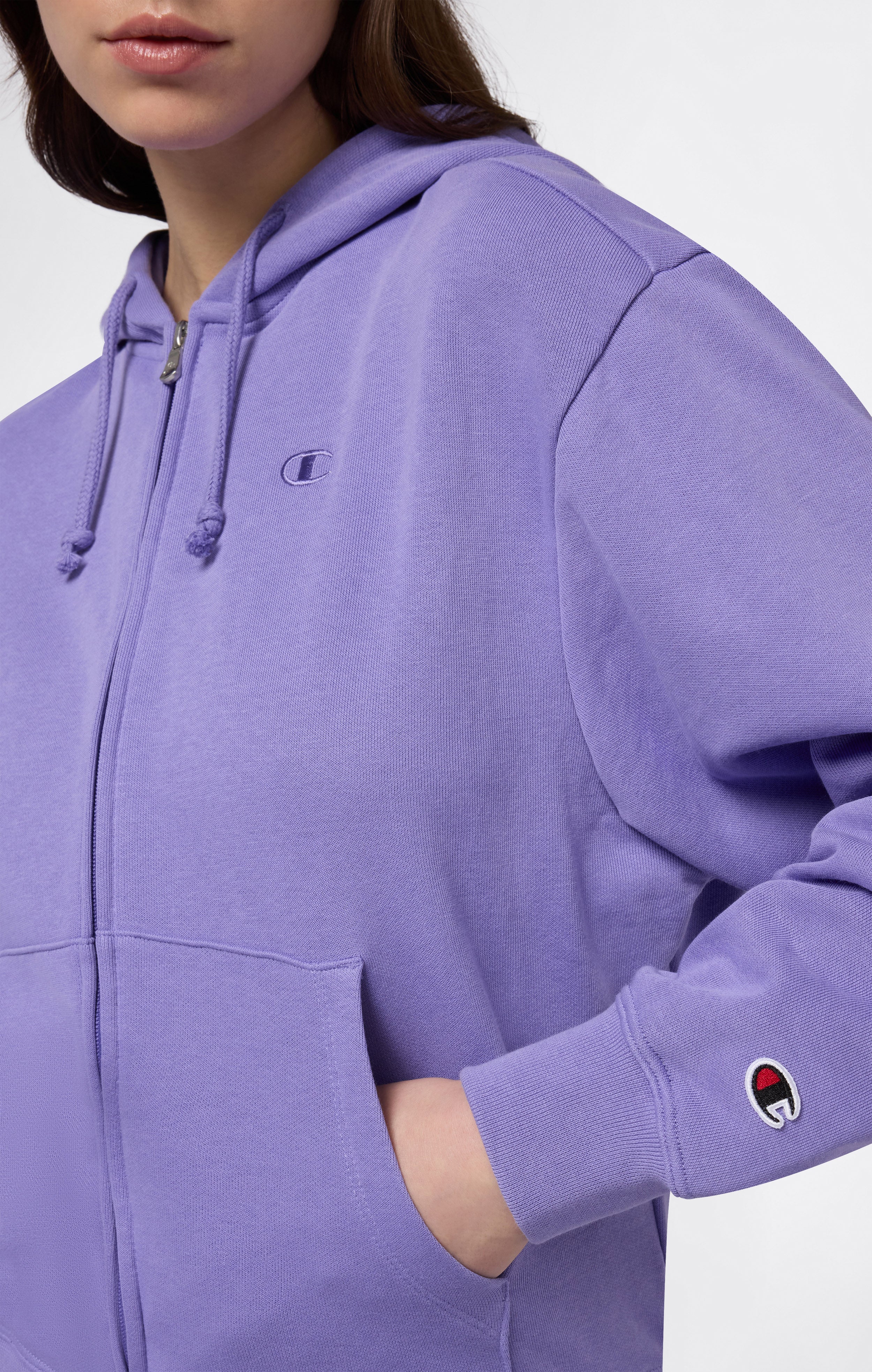 Women’s Lightweight Full Zip Hooded Sweatshirt with Tonal Embroidered “C” Logo Icons - Image 3