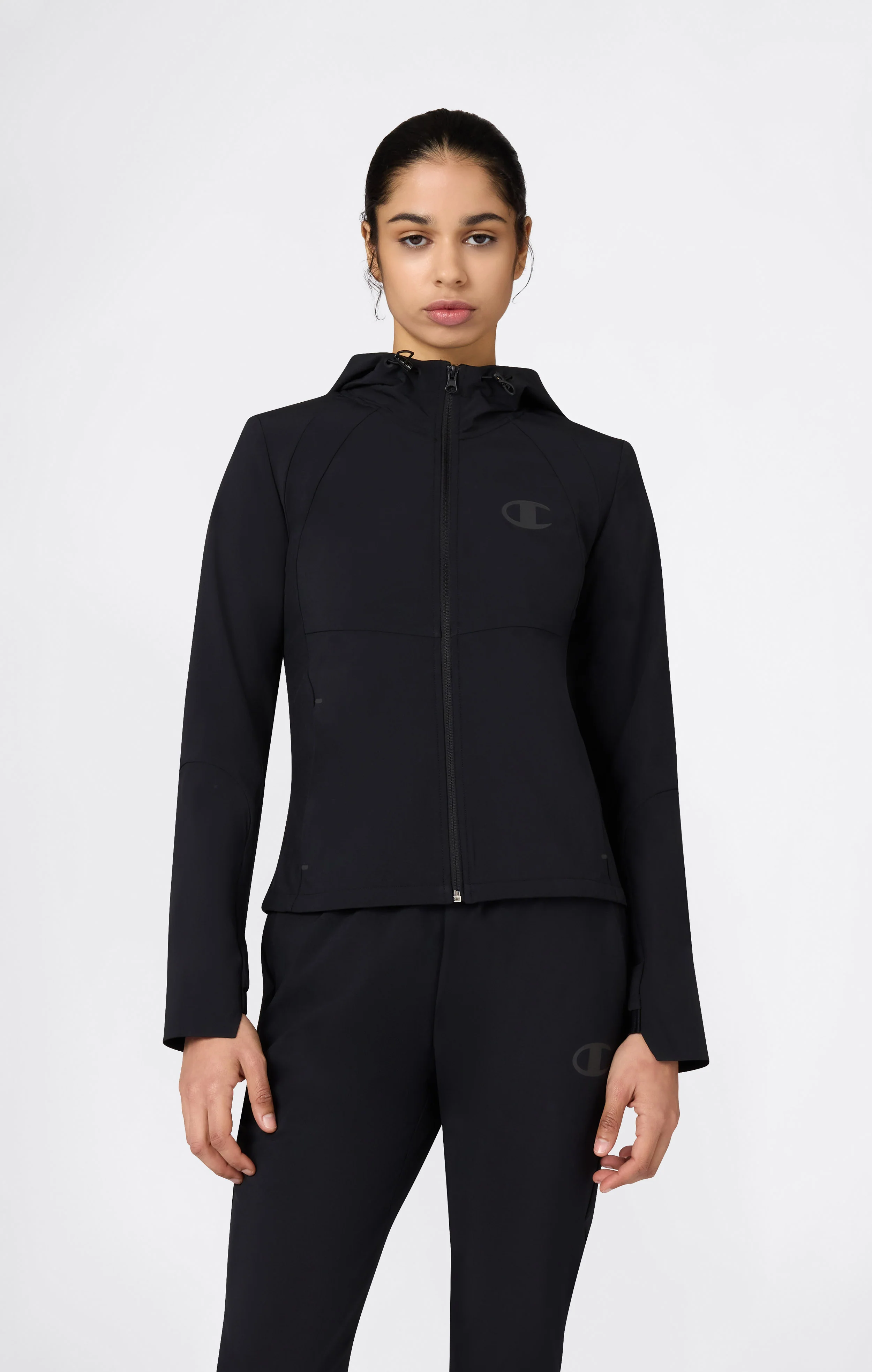 Women’s Stretch Nylon Hooded Track Top Slim Fit